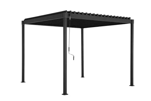 Mirador Pergola 80S Pavillon Terrassenüberdachung – Anthrazit, verstellbares Lamellendach 400x300 cm - Stylische und praktische Pergola in Anthrazit für Terrasse oder Garten. Mit verstellbarem Lamellendach für flexiblen Schutz und elegantes Design. Ideal für entspannte Stunden im Freien.