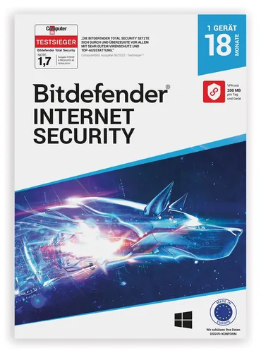 Bitdefender Internet Security 2025 - 1 Gerät für 1,5 Jahre - Antivirus & Sicherheit, bietet umfassenden Schutz vor Bedrohungen und ist einfach als digitaler Download erhältlich.