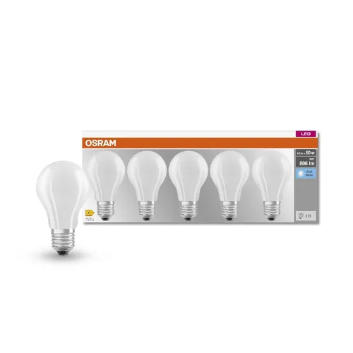 5er Pack OSRAM LED BASE E27 Glühbirne matt 6,5W wie 60 Watt neutralweiß Schreibt