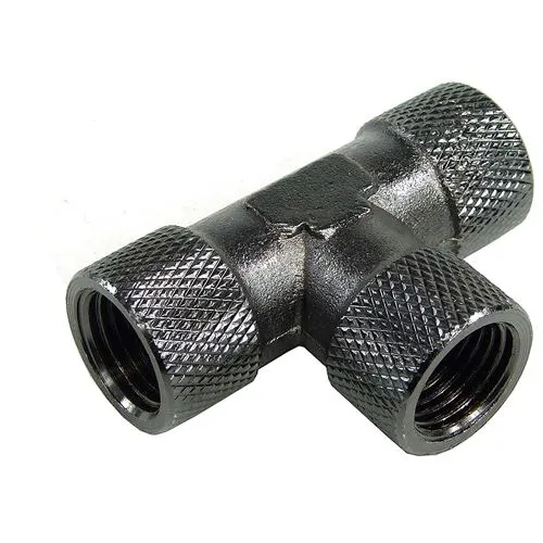 Aquatuning T-Stück - Innengewinde G1/4 - kompakt - gerändelt - schwarz nickel
