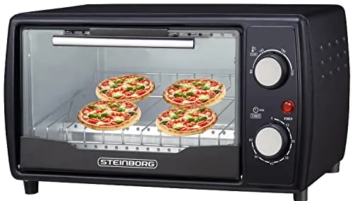 Steinborg Minibackofen 10L - Kompakter Pizzaofen mit Timer - Minibacköfen mit 10L Volumen, 1000W Leistung und vielseitigen Funktionen wie Ober- und Unterhitze für perfekte Ergebnisse in der Küche.