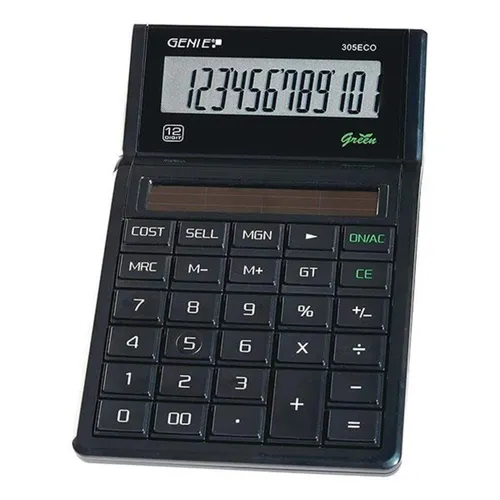 GENIE Tischrechner 205 ECO – Solar Taschenrechner, schwarz - Kompakter Taschenrechner für Büro und Zuhause, aus über 70 % recyceltem Material. 100 % solarbetrieben, mit großem Display und praktischen Funktionen für einfache Berechnungen.