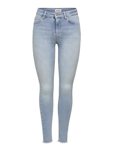 ONLY Ankle-Jeans ONLBLUSH MID SK ANK RAW - Modische Light Blue Denim mit ausgefranstem Beinabschluss - Stylische Ankle-Jeans in Light Blue Denim, mit leicht ausgefranstem Beinabschluss und skinny fit für einen modernen Look.