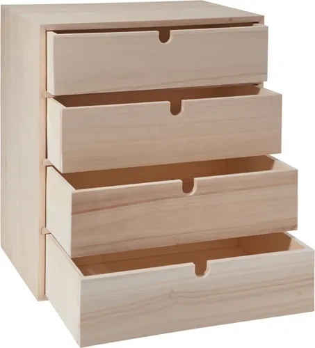 VBS Schubladenbox - Rohholz, H 33,5 cm, 4 Schubladen für kreative Aufbewahrung und individuelles Gestalten