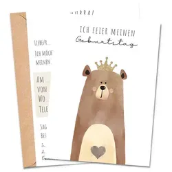 MeinBaby123® Einladungskarten Kindergeburtstag inkl. 10 Umschläge, Kindergeburtstag Jungs und Mädchen, Geburtstagseinladungen Kinder braun