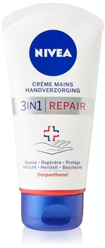 NIVEA Repair 3-in-1-Handcreme für sehr trockene & raue Haut (1 x 75 ml), feuchtigkeitsspendende Handpflege, reichhaltige und nicht fettende Formel, reparierende Feuchtigkeitscreme mit Dexpanthenol