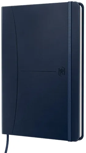 Oxford Notizbuch A5 kariert, Signature, 160 Seiten, blau - Notizbuch A5 kariert mit hochwertigem Kunstleder-Hardcover, ideal für Bullet Journals und digitale Notizen mit SCRIBZEE App, inklusive Lesebändchen und Gummiband.