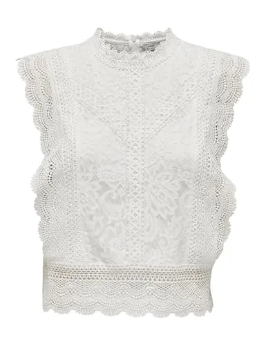 ONLY Damen Bluse 15204604 Cloud Dancer S - Elegantes Tanktop für Damen, mit zarten Spitzen-Details für einen femininen Look und ideal für warme Tage.