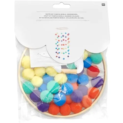 Rico Design Bastelset Pompon Mobile für Kinder Ganzjährig Kreativset DIY Mobile Bastelspaß Pompons Bastelzubehör Kinderbasteln Kreativprojekt Basic