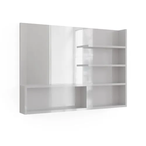 Vicco Badezimmerspiegel Weiß Hochglanz 89.8 x 65 cm - Badezimmer Wandspiegel mit offenen Fächern, elegantes Design und praktische Funktionalität vereint in einem modernen Spiegelregal.