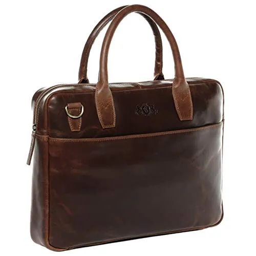 SID & VAIN Umhängetasche BOSTON aus echtem Leder für 17 Zoll Laptops - Hochwertige Umhängetasche für 17 Zoll Laptops, ideal für Business und Freizeit. Handgefertigt aus echtem Leder, vereint Stil und Funktionalität.