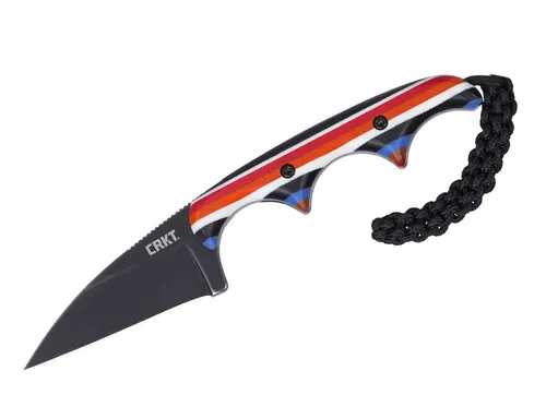 CRKT Minimalist Wharncliffe Urban Sunset Full Tang Neck Knife - Praktisches Halsmesser für den Alltag, mit extrem scharfer Wharncliffeklinge und buntem G10 Griff. Ideal für Outdoor-Aktivitäten wie Wandern und Camping.