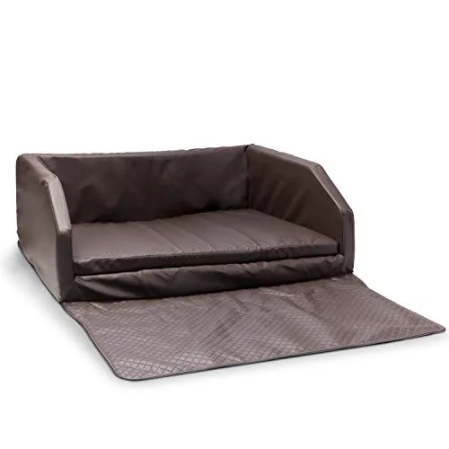 Mayaadi Home Premium Hundebett - 100 x 70 x 38 cm | Hochwertiger Autositz für Deinen Hund | Autohundebett mit Schutzdecke, Kofferraum Bett aus Kunstleder | Travel Braun - M