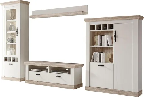 Home affaire Wohnwand Florenz 6, Set (4-St) im romantischen Landhauslook - Wohnwände im romantischen Landhausstil, FSC®-zertifiziert, mit Glastüren und stilvollen Metallgriffen für ein gemütliches Ambiente.