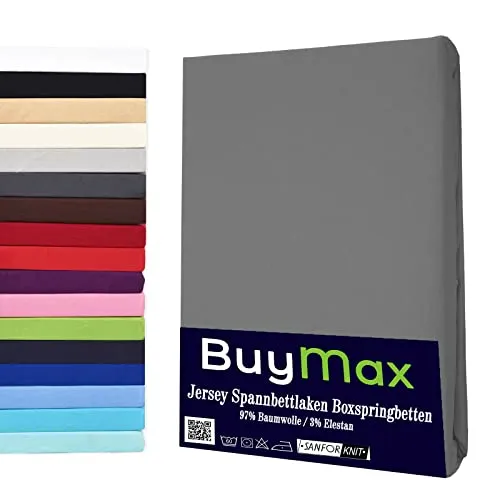 Buymax® Wasserbett Spannbettlaken Stretch 140x200-160x220 cm – Anthrazit-Grau - Hochwertiges Stretch-Bettlaken aus 97% Baumwolle, ideal für Wasserbetten und Boxspringbetten. Perfekter Sitz, pflegeleicht und bis 60 °C waschbar. Für Matratzenhöhen bis 35 cm geeignet.