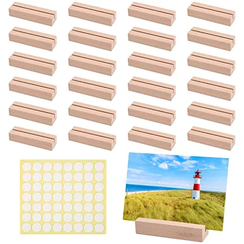 Birshe 24 Stück Holz Kartenhalter, Tischkarten Hochzeit mit Doppelseitigen Klebstoff, Namesschild Fotohalter, Postkartenhalter für Restaurants, Hochzeiten, Bankette und Partys Fotoständer