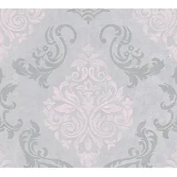Profhome 953726-GU Barock Tapete Metallic Effekt grau silber rosa 5,33 m2