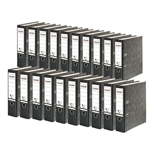 Original Falken Recycling-Ordner 20er Pack Wolkenmarmor - Ordner für DIN A4, 8 cm breit, mit griffigem Papierbezug im Wolkenmarmor-Design. CO2-neutral und mit Blauer Engel zertifiziert – ideal für umweltbewusste Büros.