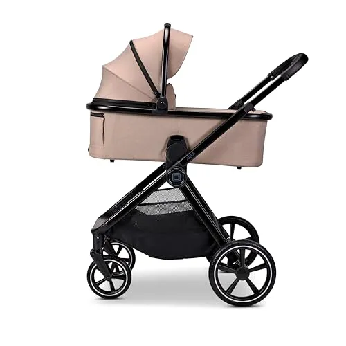 MOON Kombikinderwagen Aura sand/melange - Stylischer Kombikinderwagen mit höhenverstellbarer Babywanne für rückenschonendes Hineinlegen. Flexibel, kompakt und ideal für junge Familien.