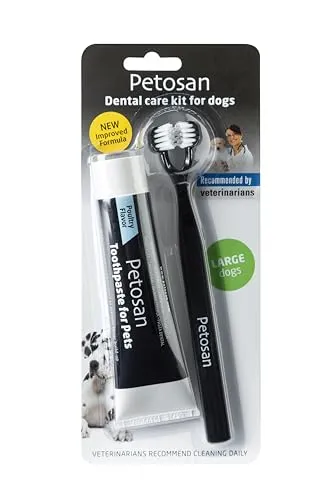 Petosan Zahnpflege-Set für Hunde bis 16 kg - Innovative 2-in-1 Zahnbürste mit schmackhafter Zahnpasta, optimiert die Mundgesundheit und reduziert Putzzeit