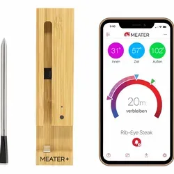 ApptionLabs Meater+ Smartes Wireless-Lebensmittelthermometer mit 50m Reichweite - Bratenthermometer mit Bluetooth-App-Steuerung, ideal für präzises Garen von Fleisch und im Ofen bis 275°C.