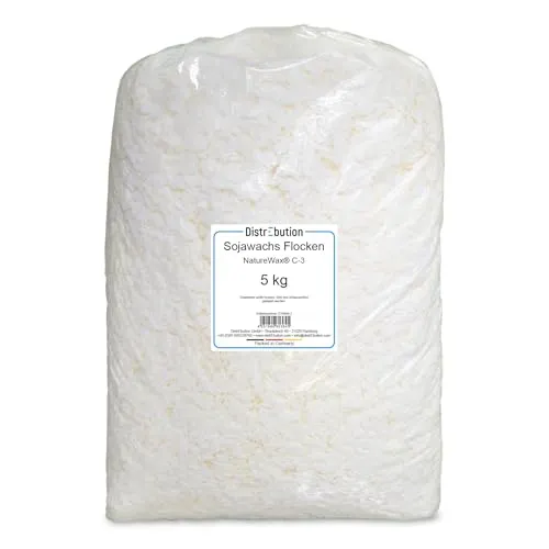 Sojawachs Flocken 5kg - NatureWax® C-3 für DIY Kerzen - Ökologisches und veganes Sojawachs, ideal für die eigene Kerzenherstellung. Biologisch abbaubar, mit Schmelzpunkt 51-54°C, perfekt für Teelichter und Glaskerzen.
