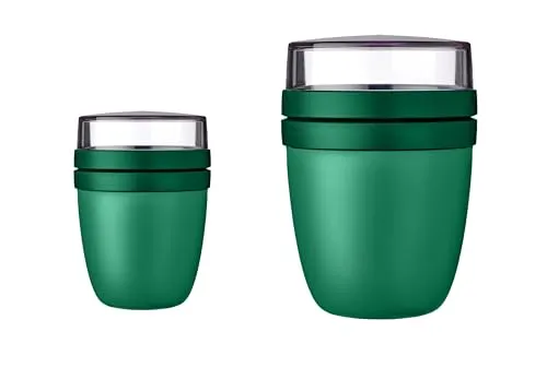 Mepal - Lunchpot Ellipse Duo Pack – Vivid Green – Mini + Large – praktischer Müslibecher, Joghurtbecher, To go Becher – Geeignet für Tiefkühler, Mikrowelle und Spülmaschine
