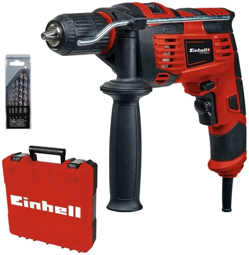 Einhell Schlagbohrmaschinen-Set TC-ID 720 1 E - Kraftvolle Schlagbohrmaschine mit 13 mm Schnellspannbohrfutter, inkl. 5-tlg. Bohrer-Set für Beton und praktische E-Box Basic