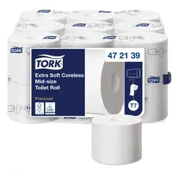 Tork Midi Toilettenpapier T7 Premium, 3-lagig, weiß 472139 - Hygieneartikel, 3-lagiges, extra weiches hülsenloses Toilettenpapier für optimale Kundenzufriedenheit in stark frequentierten Waschräumen.