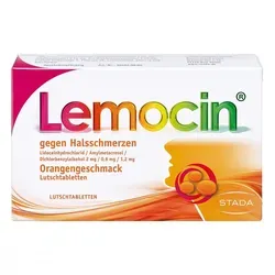 Lemocin gegen Halsschmerzen - Orangengeschmack, 24 ST - Arzneimittel zur Linderung von Halsschmerzen bei Erwachsenen und Jugendlichen über 12 Jahren. Mit antibakteriellen Wirkstoffen und schmerzlinderndem Lidocain für sofortige Erleichterung.