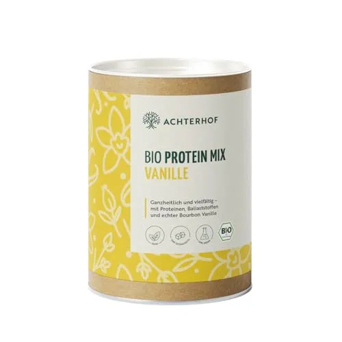 Bio Protein Mix Vanille 330g | Erbsen- und Reisprotein mit echter Bourbon Vanille und Ballaststoffen | 100% natürliche Bio-Proteinmischung | Achterhof