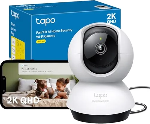 Tapo Überwachungskamera C220 - 4 MP 2K WLAN Innenkamera - Überwachungskamera für Innenräume mit 2K Auflösung, KI-gestützter Bewegungserkennung und Infrarot-Nachtsicht bis 9 Meter, ideal für Sicherheit und Überwachung zu Hause.