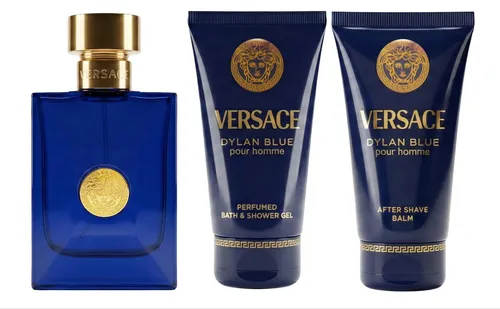Versace Dylan Blue Pour Homme Set – Eau de Toilette 50 ml + Duschgel 50 ml + Aftershave Balm 50 ml - Elegantes Versace Dylan Blue Pour Homme Set mit Eau de Toilette, Duschgel und Aftershave Balm. Ideal für die tägliche Pflege und ein perfektes Geschenk.