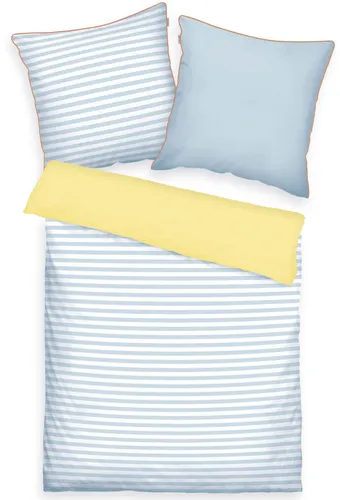 TOM TAILOR HOME Bettwäsche STRIPES WITH A KICK in Gr. 135x200cm oder 155x220cm, Perkal, 2 teilig, new bedroom, farbige Paspel am Kissen, Light Lemon & Sky Blue
