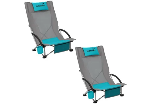 Skandika Campingstuhl Klappstuhl Beach 2er-Set - Klappstühle für den Strand, faltbar und leicht aus Aluminium. Mit verstellbarer Rückenlehne, Organizer-Tasche und Getränkehalter – ideal für entspanntes Sitzen im Freien.