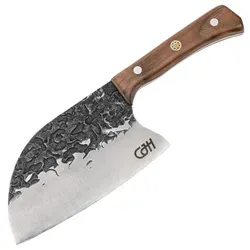 CJH HERBERTZ Kochmesser Hackmesser - Schmiede Optik - Küchenmesser mit 17 cm Klinge, eleganter Schmiedeoptik und ergonomischem Walnussholzgriff für präzises Schneiden.