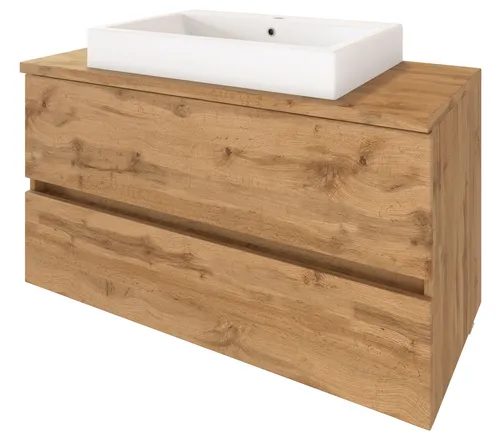 Basera® Badezimmer XXL Waschtisch Ninette 100 cm breit Wotaneiche mit Waschbe...