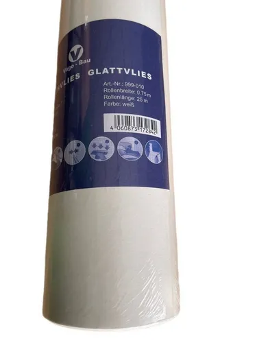 Glattvlies Malervlies Anstrichvlies 25m x 0,75m - Hochwertiges Anstrichvlies (150 g/m2) für Innenwände, rissüberbrückend und mehrfach überstreichbar, ideal für Renovierungsarbeiten und für jeden Heimwerker geeignet.