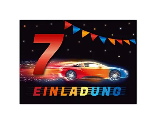 Einladungskarten zum 7. Kindergeburtstag Einladung zum siebten Geburtstag Jungen Rennauto Rennwagen 12