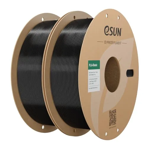 eSUN PLA Filament 1.75mm, PLA Basic 3D Drucker Filament Maßgenauigkeit +/- 0.03mm, 1KG pro Spule, 2 Spulen 3D Druck 3D Filament, Schwarz
