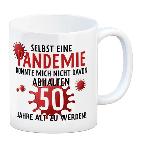 Witziger Kaffeebecher für den 50. Geburtstag mit Motiv: Pandemie