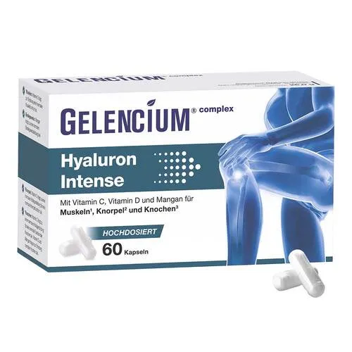 GELENCIUM Hyaluron Intense hochdosiert Vitamin C - Nahrungsergänzungsmittel mit 500 mg Hyaluronsäure und hochdosiertem Vitamin C für eine gesunde Haut und optimale Feuchtigkeit. Ideal für langfristigen Verzehr.