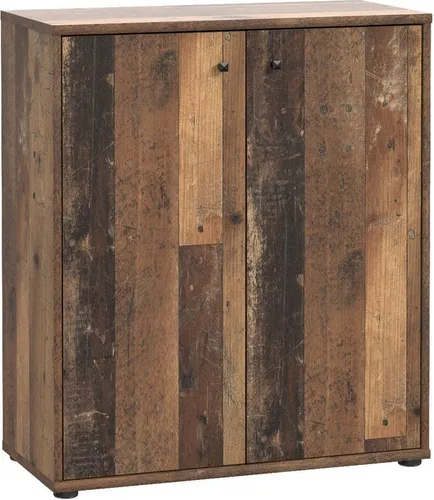 Kommode Tembi in Old Wood Vintage - 73,7x85,5x34,8cm - Moderne Kommode Tembi mit Old-Wood-Vintage-Design und zwei Türen. Ideal für Flur, Wohn- oder Schlafzimmer. Bietet praktischen Stauraum und schafft eine gemütliche Atmosphäre.