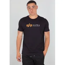 Alpha Industries Herren Alpha Label T-Shirt - Black, L - Stylisches T-Shirt für Herren im Regular Fit, mit auffälligem Brust-Print und Flag Logolabel am Ärmel - für einen coolen Look im Alltag.