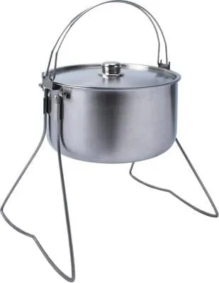 Origin Outdoors Hordentopf 10 L - Robuste Kochlösung - Kochtöpfe für Gruppen und Familie, hergestellt aus rostfreiem Edelstahl, ideal für Lagerfeuer oder Induktionsherd, mit abnehmbarem Ständer und doppeltem Griff für optimale Stabilität.