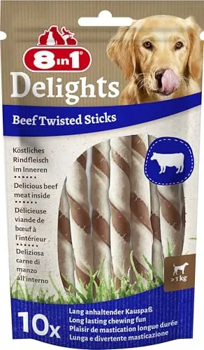 Delights Twisted Beef 10 pcs - Gedrehte Rinderhaut-Sticks für Hunde, ohne künstliche Farben oder Aromen, fördert Zahngesundheit und kauenden Instinkt