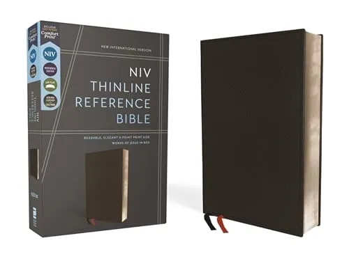 NIV, Thinline Reference Bible (Deep Study at a Portable Size), Genuine Leather, Calfskin, Black, Red Letter, Comfort Print: New International Version, ... Premium Leather Calfskin, Red Letter Edition