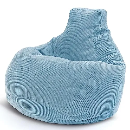 Green Bean® Sitzsack mit Rückenlehne 80x80x90cm - Gaming Chair mit 230L Füllung Cordstoff - Bean Bag Bodenkissen Lounge Sitzhocker Relax-Sessel Gamer Gamingstuhl Hellblau