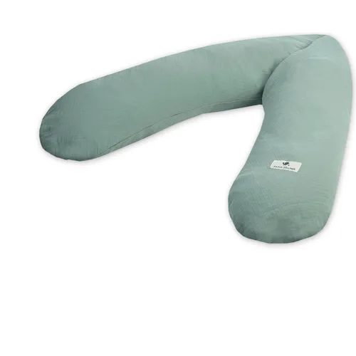 Julius Zöllner Stillkissen Terra 190 cm grün - Kissen für stillende Mütter, aus 100% Musselin-Baumwolle, gefüllt mit EPS-Perlen für optimalen Komfort und Unterstützung.