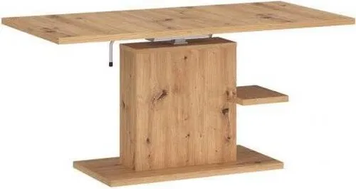 Ausziehbarer Couchtisch CORTADO CRTT07 von Wojcik Artisan - Moderne Couchtischlösung, höhenverstellbar von 54,6 bis 74,6 cm, ideal für jedes Wohnzimmer. Aus hochwertigem Holzwerkstoff in hellbraunem Design.